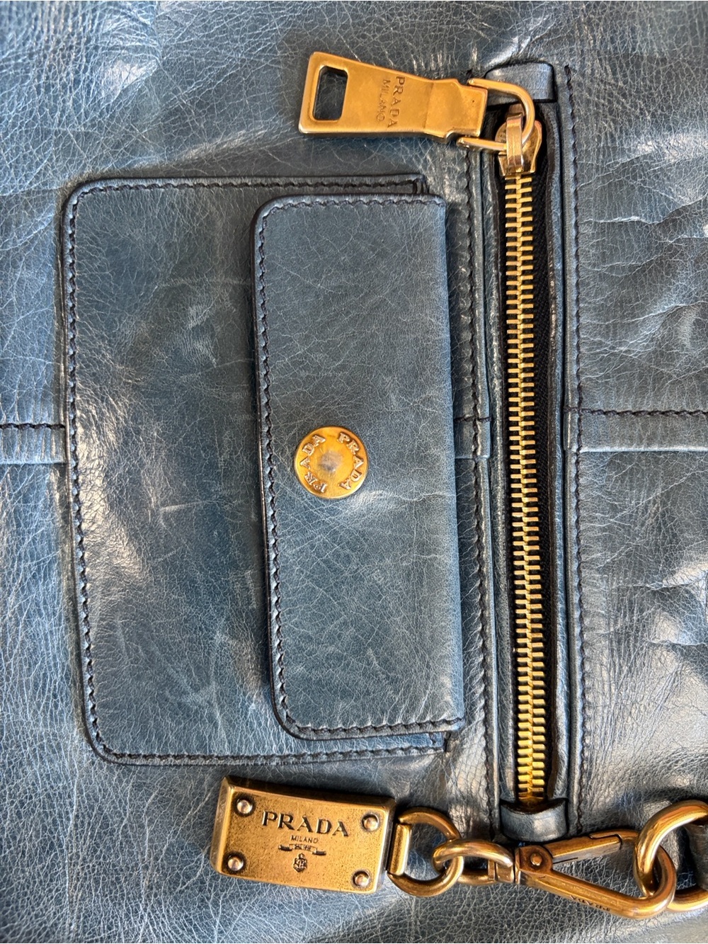 Prada Dark Teal Leather Tote with Gold Hardware - Picture 5 of 6